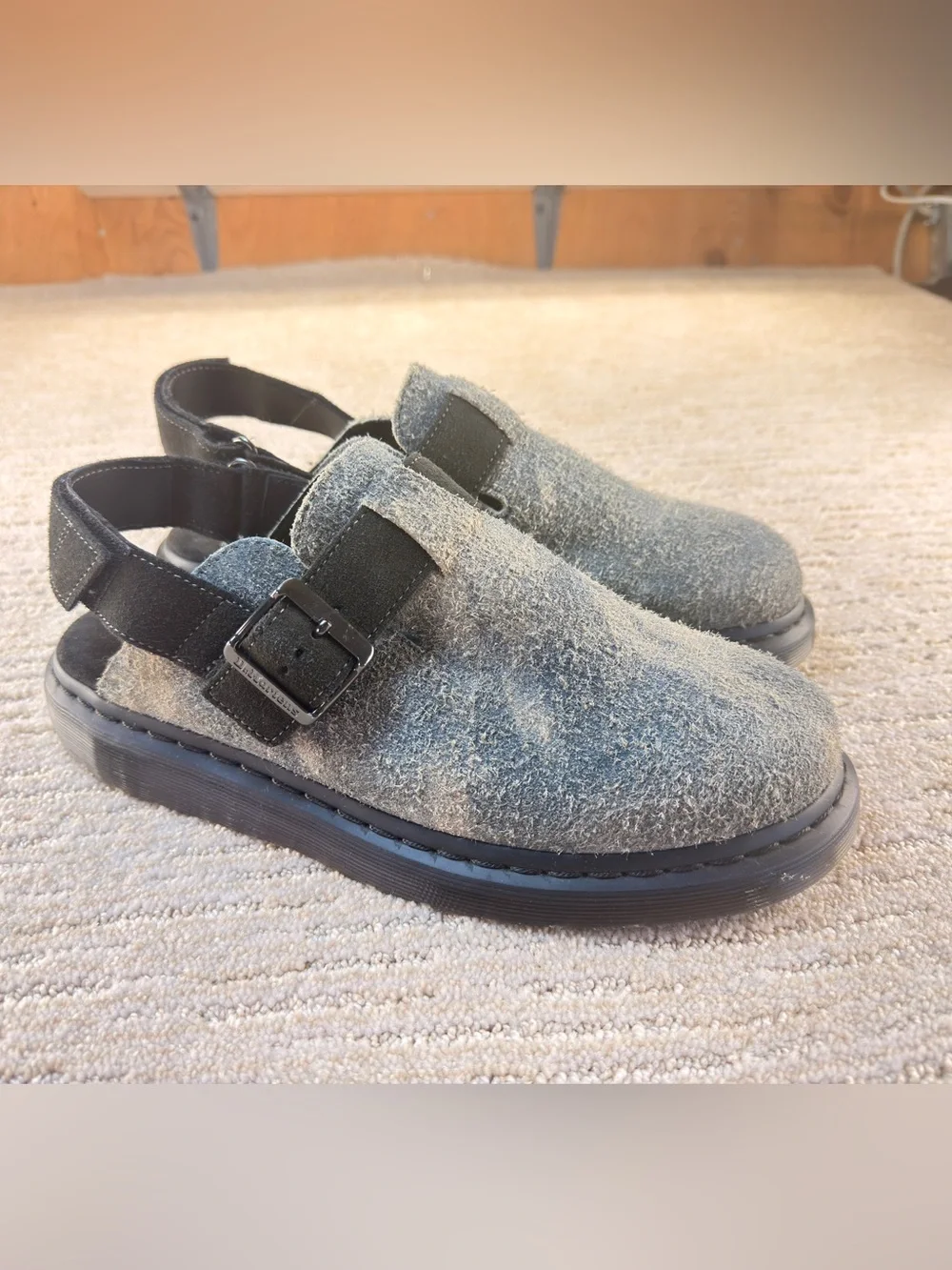 Rare Dr. Martens Jorge II Hairy Suede Slingback Mule Gray/Black Sandals